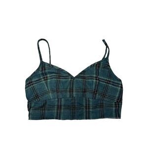 Boohoo womens Green Black Plaid Crop Top Sz 2